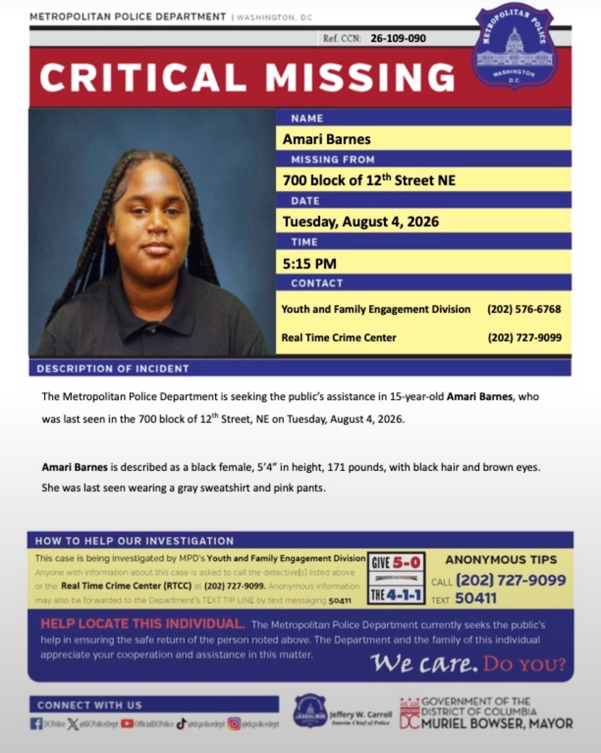 Missing-person flyer for Amari Barnes