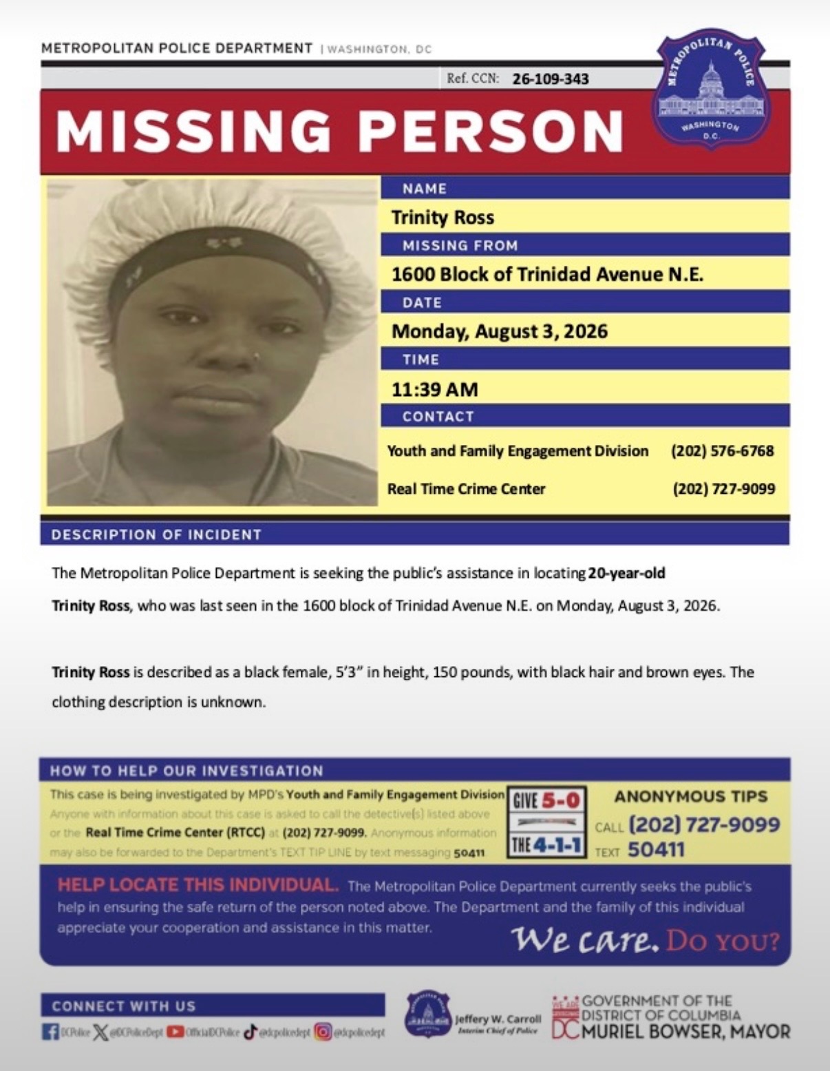 Missing-person flyer for Trinity Ross